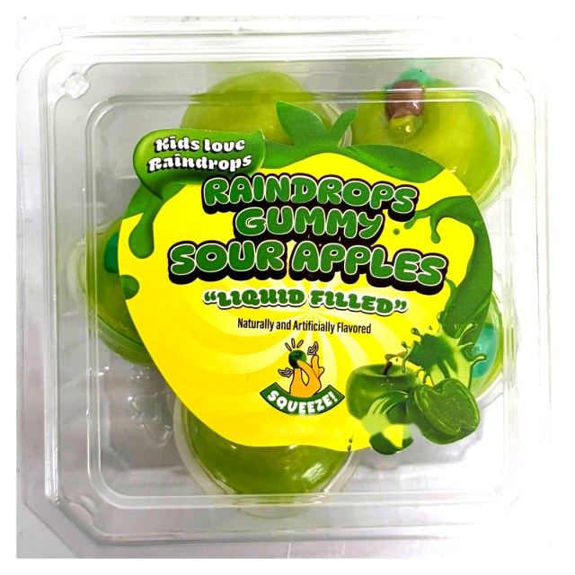 Liquid filled gummy sour apples