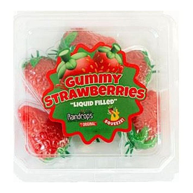 Liquid filled gummy strawberries